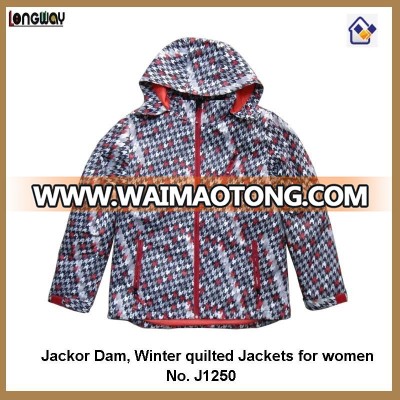 women quilted outer printed hoody winter jackets /100% Polyester Womens Winter Jackets